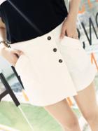 Choies White Asymmetric Button Front Skorts