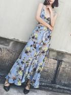 Choies Polychrome Floral High Waist Ruffle Hem Wrap Maxi Skirt