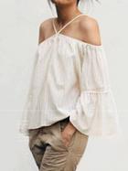 Choies White Spaghetti Strap Off Shoulder Flare Sleeve Blouse