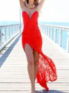 Choies Red Lace Off Shoulder Bodycon Maxi Dress