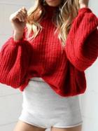 Choies Red Puff Sleeve Chic Women Knit Sweater