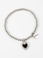Choies Black Stone And Crystal Heart Pendant Chain Bracelet