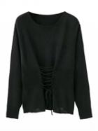 Choies Black Lace Up Detail Long Sleeve Knit Jumper