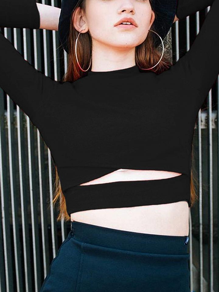 Choies Black Cut Out Detail Long Sleeve T-shirt
