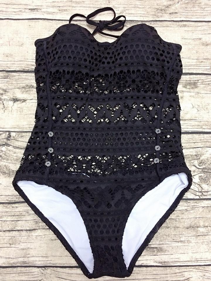 Choies Black Halter Padded Cutwork Lace One-piece Swimsuit