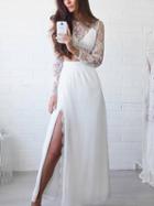 Choies White Long Sleeve Lace Crop Top And High Waist Skirt