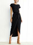 Choies Black Tie Waist Thigh Split Front Maxi Dress