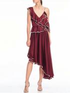 Choies Burgundy Plunge Ruffle Detail Asymmetric Hem Dress