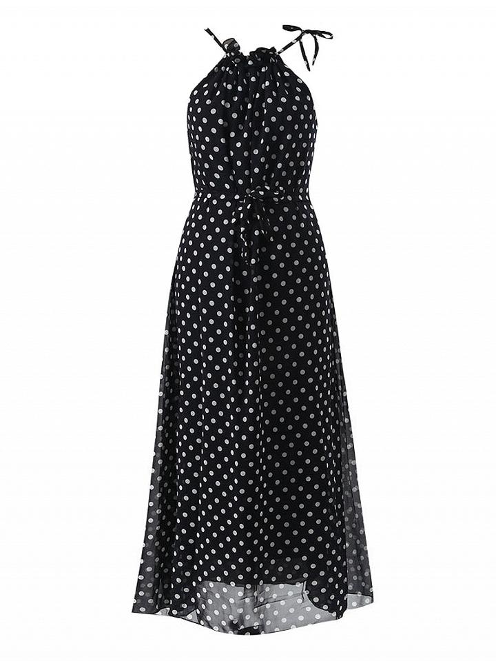 Choies Black Halter Polka Dot Chiffon Maxi Dress
