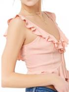 Choies Pink V-neck Ruffle Trim Open Back Chic Women Crop Tank Top