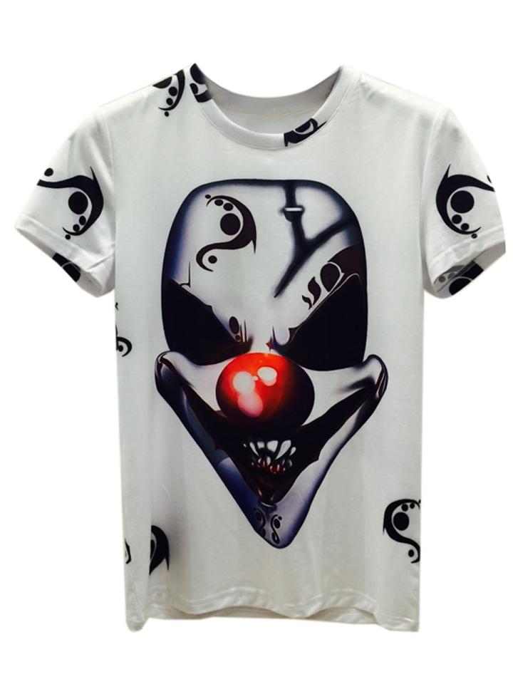 Choies White 3d Unisex Evil Clown Print T-shirt