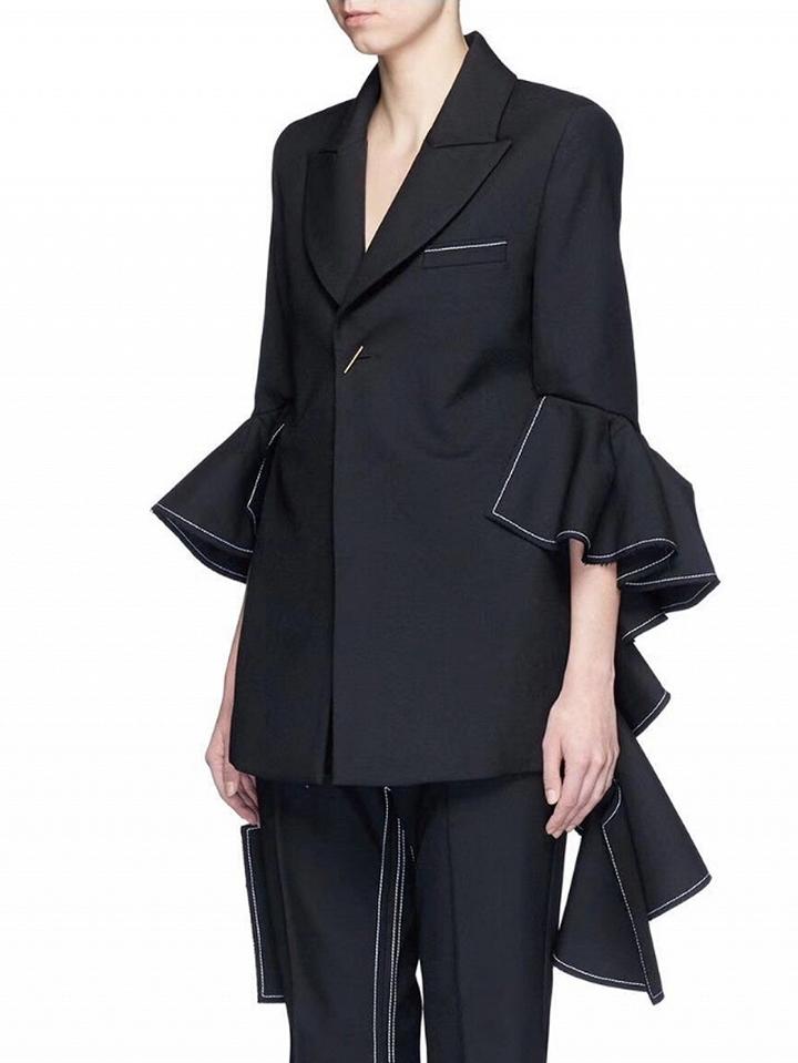 Choies Black Lapel Ruffle Detail Flare Sleeve Blazer