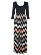 Choies Black Contrast Chevron Print 3/4 Sleeve Maxi Dress