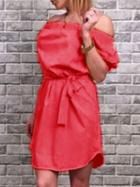 Choies Red Off Shoulder Tie Waist Half Sleeve Dress
