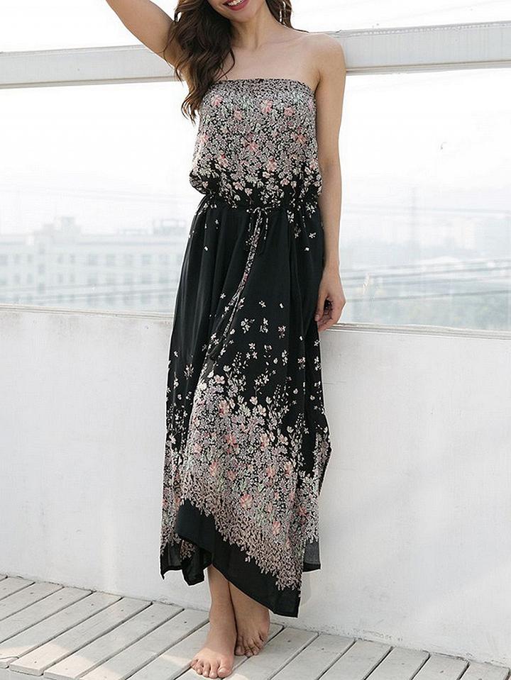 Choies Black Contrast Bandeau Drawstring Waist Split Side Dress