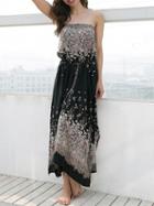 Choies Black Contrast Bandeau Drawstring Waist Split Side Dress