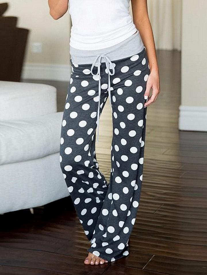 Choies Black Polka Dot Print Drawstring Waist Wide Leg Pants