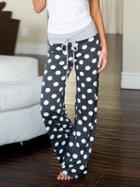 Choies Black Polka Dot Print Drawstring Waist Wide Leg Pants