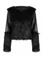 Choies Black Pu Panel Short Faux Fur Coat