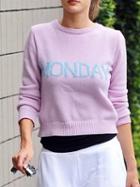 Choies Pink Saturday Rib Trim Long Sleeve Sweater