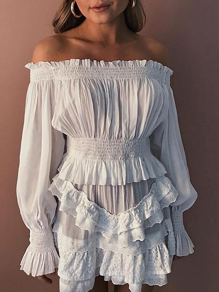 Choies White Off Shoulder Long Sleeve Blouse