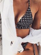 Choies Black Plaid Halter Tie Detail Bikini Top And Bottom