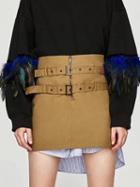 Choies Khaki Double Belt Zip Front Mini Skirt