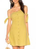 Choies Yellow Off Shoulder Button Placket Front Tie Detail Mini Dress