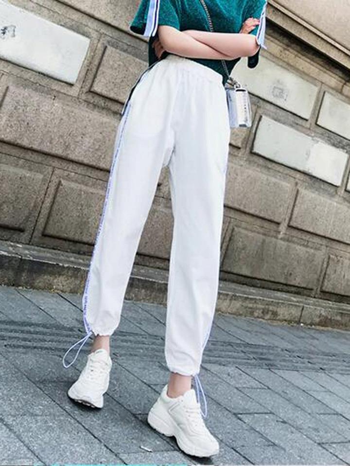 Choies White Cotton High Waist Letter Print Casual Women Pants