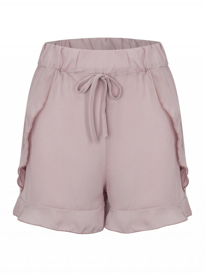 Choies Pink Drawstring Ruffle Shorts