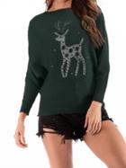 Choies Dark Green Reindeer Rhinestone Detail Long Sleeve Sweater