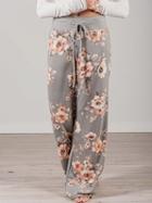 Choies Polychrome Floral Print Drawstring Waist Wide Leg Pants