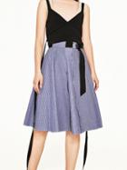 Choies Blue Stripe Circle Belt High Waist Prom Skirt
