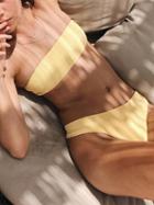 Choies Yellow Bandeau Ribbed Bikini Top And Bottom