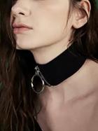 Choies Black Zip Detail Metallic Circle Wide Band Choker Necklace