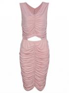 Choies Apricot Pink V-neck Cut Out Waist Ruched Midi Bodycon Dress