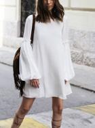 Choies White V-back Balloon Sleeves Chiffon Mini Dress