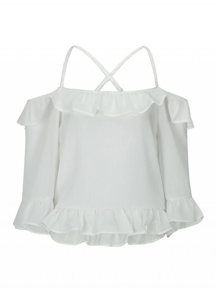 Choies White Off Shoulder Ruffle Cami Top