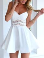 Choies White Spaghetti Strap Lace Waist Skater Dress