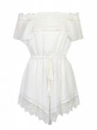 Choies White Off Shoulder Lattice Detail Crochet Hem Romper Playsuit