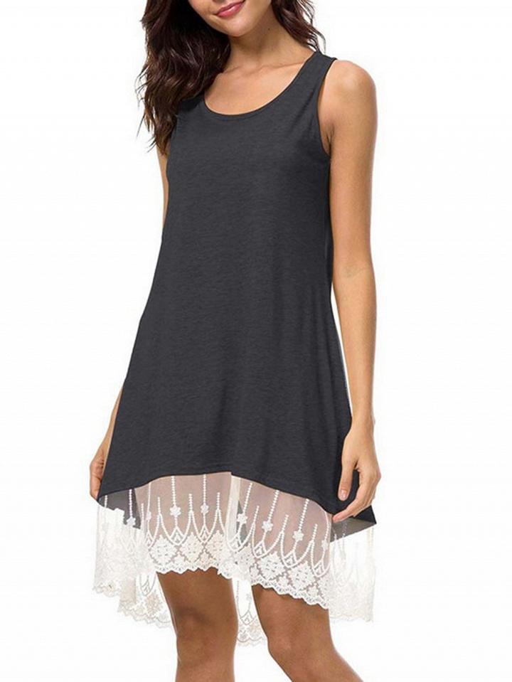 Choies Dark Gray Lace Panel Sleeveless Dress
