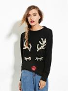 Choies Black Sequin Deer Knitted Sweater