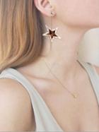 Choies Brown Leopard Print Rhinestone Embellished Pentagram Earrings
