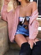 Choies Pink Open Front Long Sleeve Chic Women Knit Cardigan
