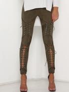 Choies Army Green Faux Suede Lace Up Skinny Pants