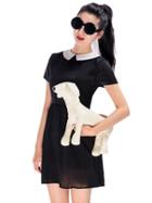 Choies Black Maid Collar Short Sleeve Chiffon Dress