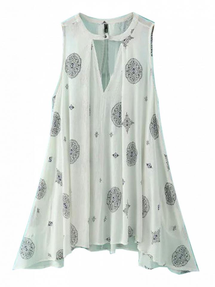 Choies White Tribe Pattern Sleeveless Swing Dress
