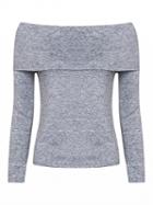 Choies Gray Foldover Off Shoulder Long Sleeve T-shirt
