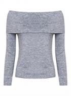 Choies Gray Foldover Off Shoulder Long Sleeve T-shirt