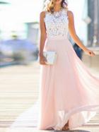 Choies Pink Lace Panel Maxi Dress